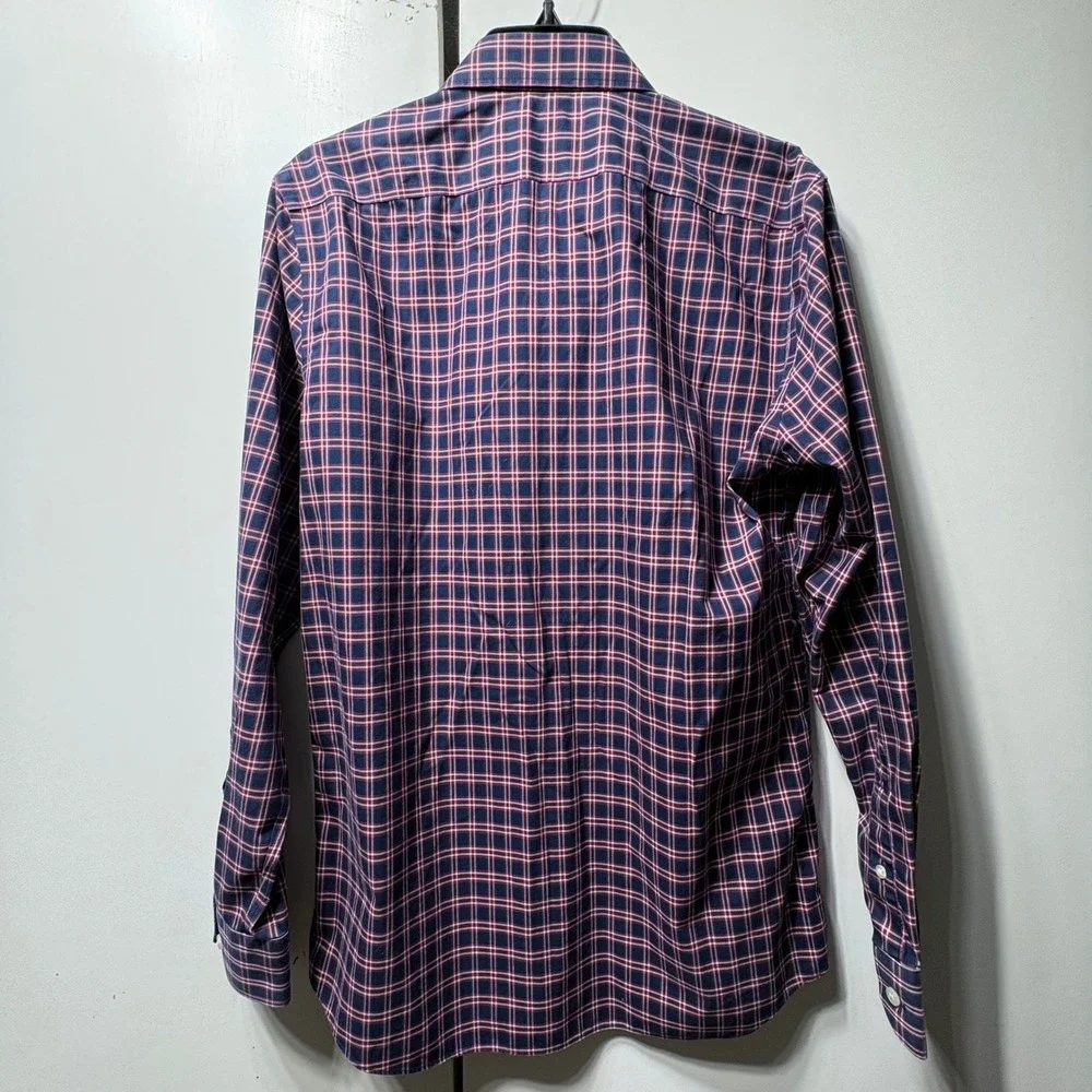 Banana Republic Mens Shirt Lot 6 Medium Blue Red Plaid Dot Cotton Non-Iron